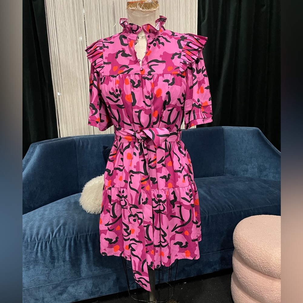 CROSBY by Mollie Burch Vibrant Pink and Black Mini Dress Medium (8-10)